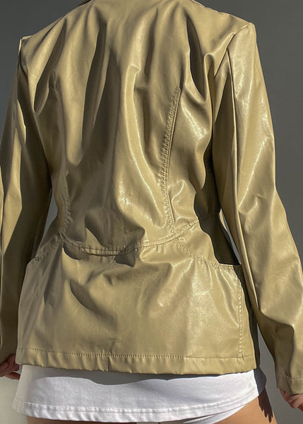 90's Beige Leather Jacket (S/M)