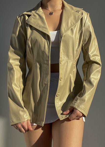 90's Beige Leather Jacket (S/M)