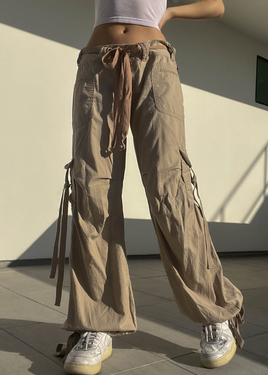 Y2k Tan Baggy Tie Cargos (32-33