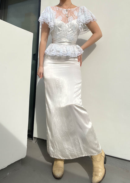 White & Baby Blue 80’s Midi Dress (XS)