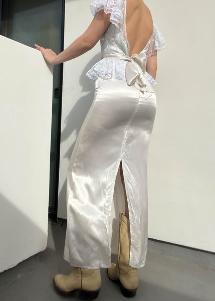 White & Baby Blue 80’s Midi Dress (XS)