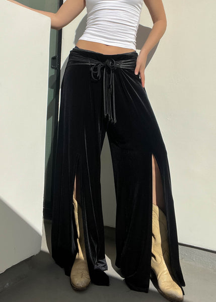 90’s Black Velvet Slit Pants (L-XL)