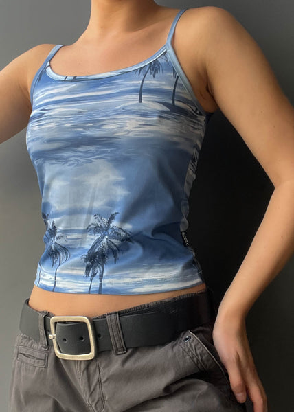 90's Blue Tropical Print Tank (S)