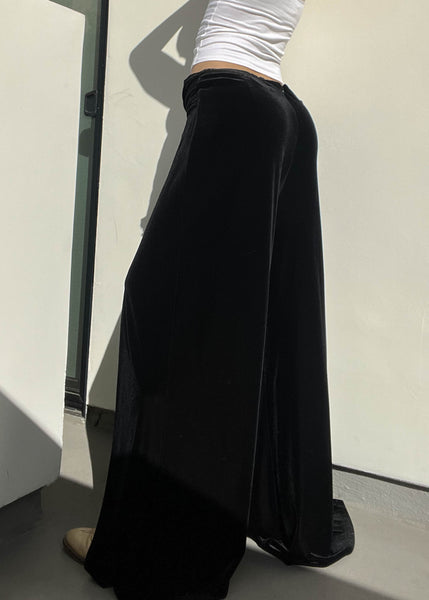 90’s Black Velvet Slit Pants (L-XL)
