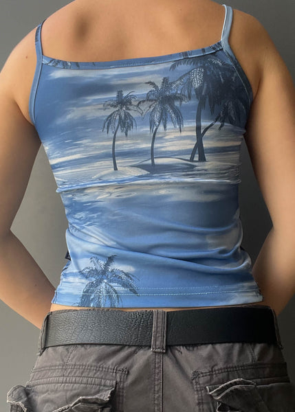 90's Blue Tropical Print Tank (S)
