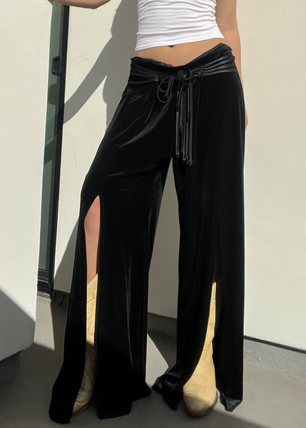 90’s Black Velvet Slit Pants (L-XL)