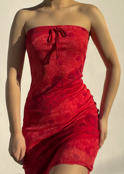 90's Strapless Red Mini Dress (S)