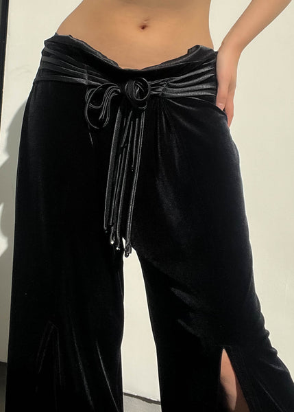 90’s Black Velvet Slit Pants (L-XL)