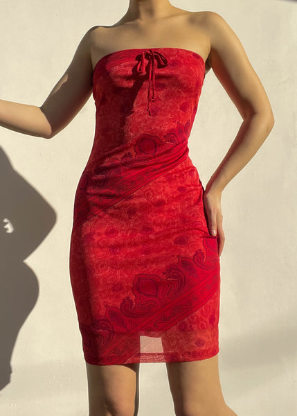 90's Strapless Red Mini Dress (S)