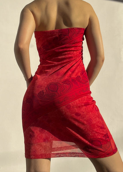 90's Strapless Red Mini Dress (S)