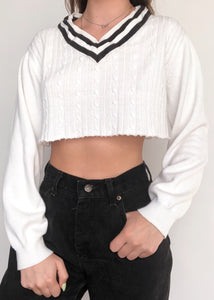Cable Knit Varsity Crop