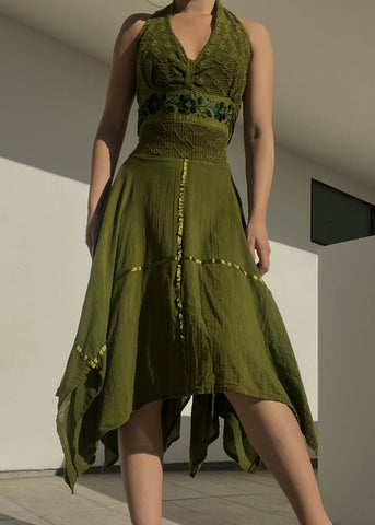 2000's Green Fairy Halter Dress (M-L)