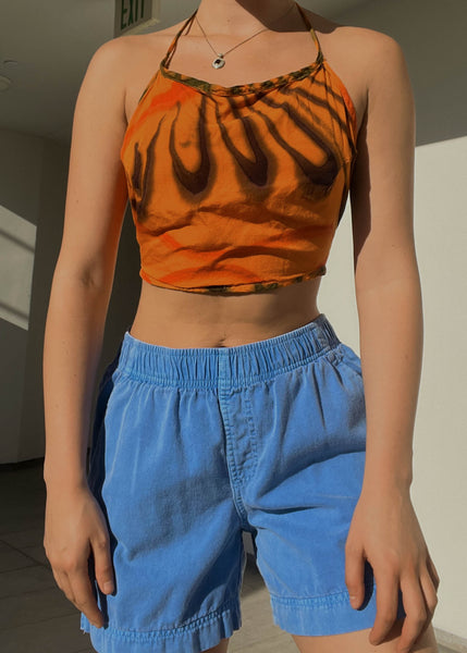 Orange Printed Island Halter Top (S-L)