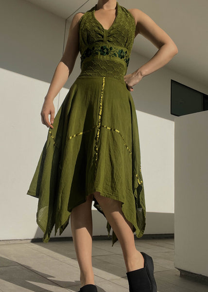 2000's Green Fairy Halter Dress (M-L)