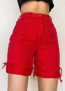 90's Paris Blues Red Denim Shorts (25”)