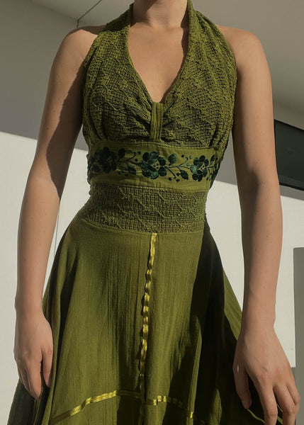 2000's Green Fairy Halter Dress (M-L)