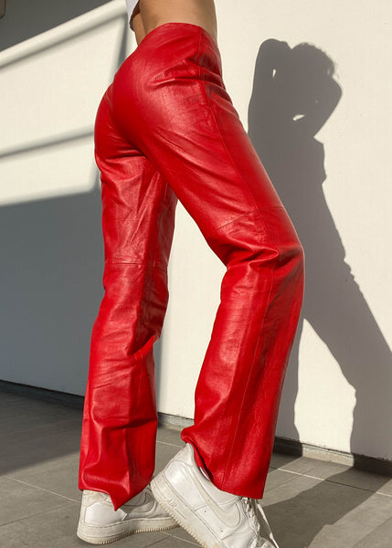 Y2k BCBG Red Leather Pants (Sz 6)