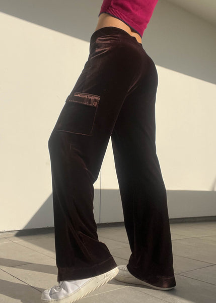 Dark Brown Y2k Velvet Pants (M)