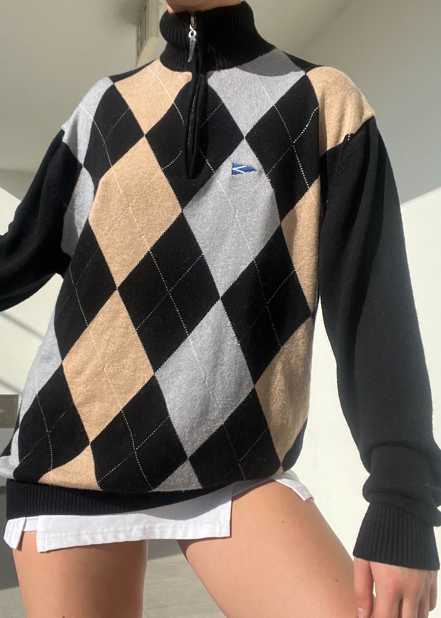 90's Argyle 1/4 Zip Sweater (L)