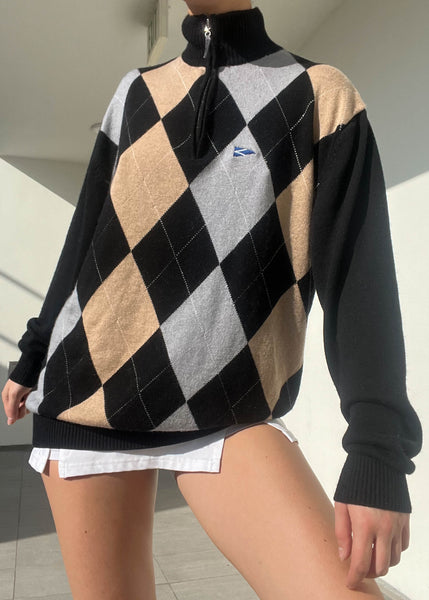 90's Argyle 1/4 Zip Sweater (L)
