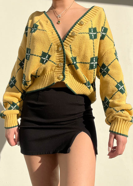 80's Yellow & Green Argyle Knit (M)