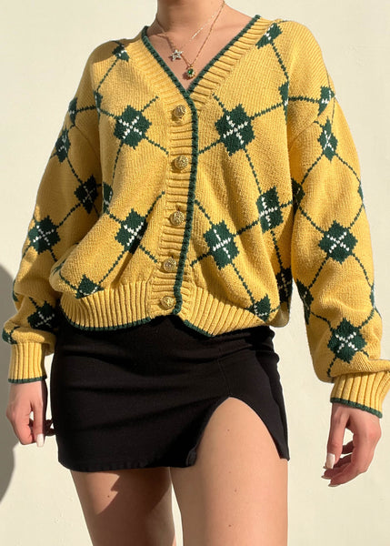 80's Yellow & Green Argyle Knit (M)