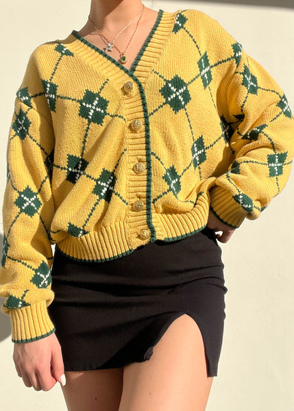 80's Yellow & Green Argyle Knit (M)