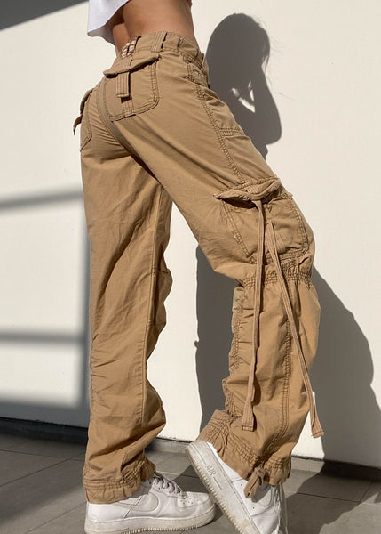 Y2k Low-Rise Tan Baggy Cargo Pants (2)