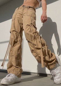 Y2k Low-Rise Tan Baggy Cargo Pants (2)