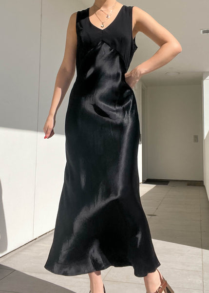 90's Silky Black Midi Gown (M-L)