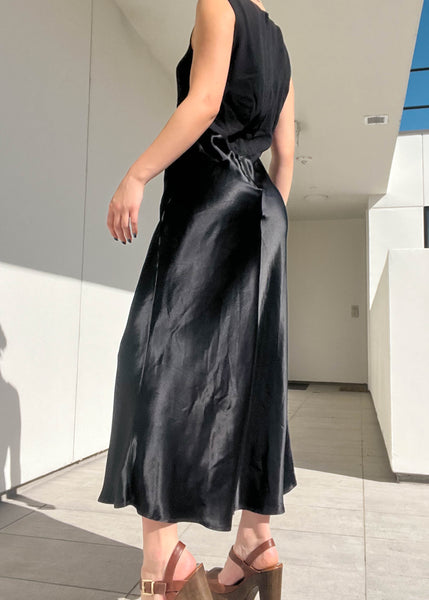 90's Silky Black Midi Gown (M-L)