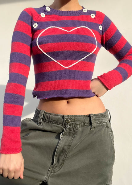 Y2k Striped Heart Knit (S)