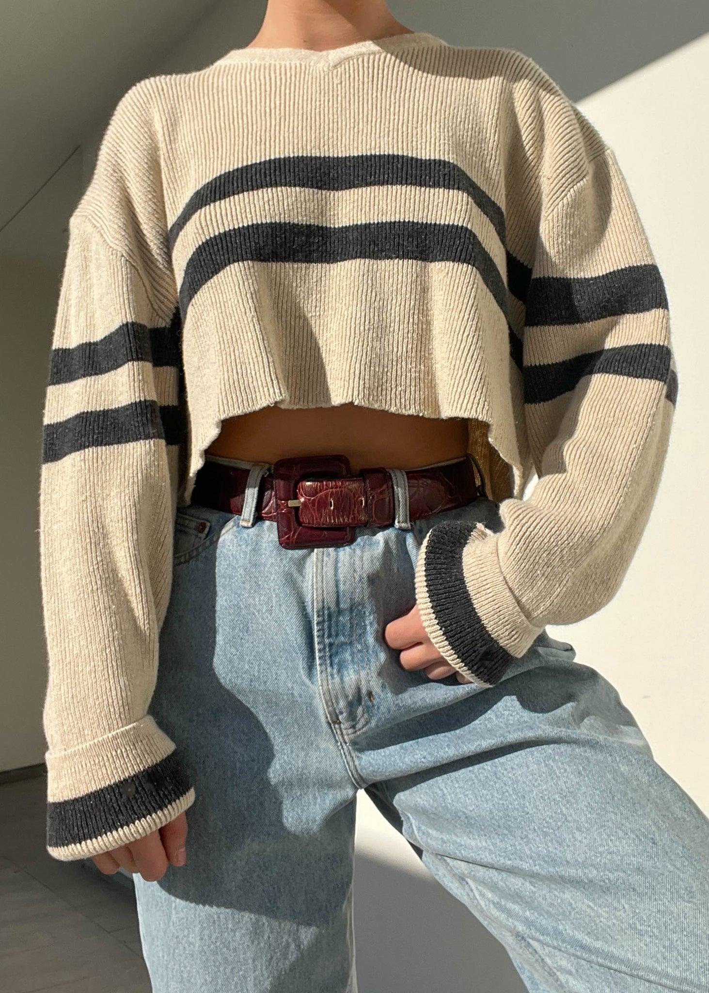 Cream & Charcoal Striped 90's Knit (L-XL)