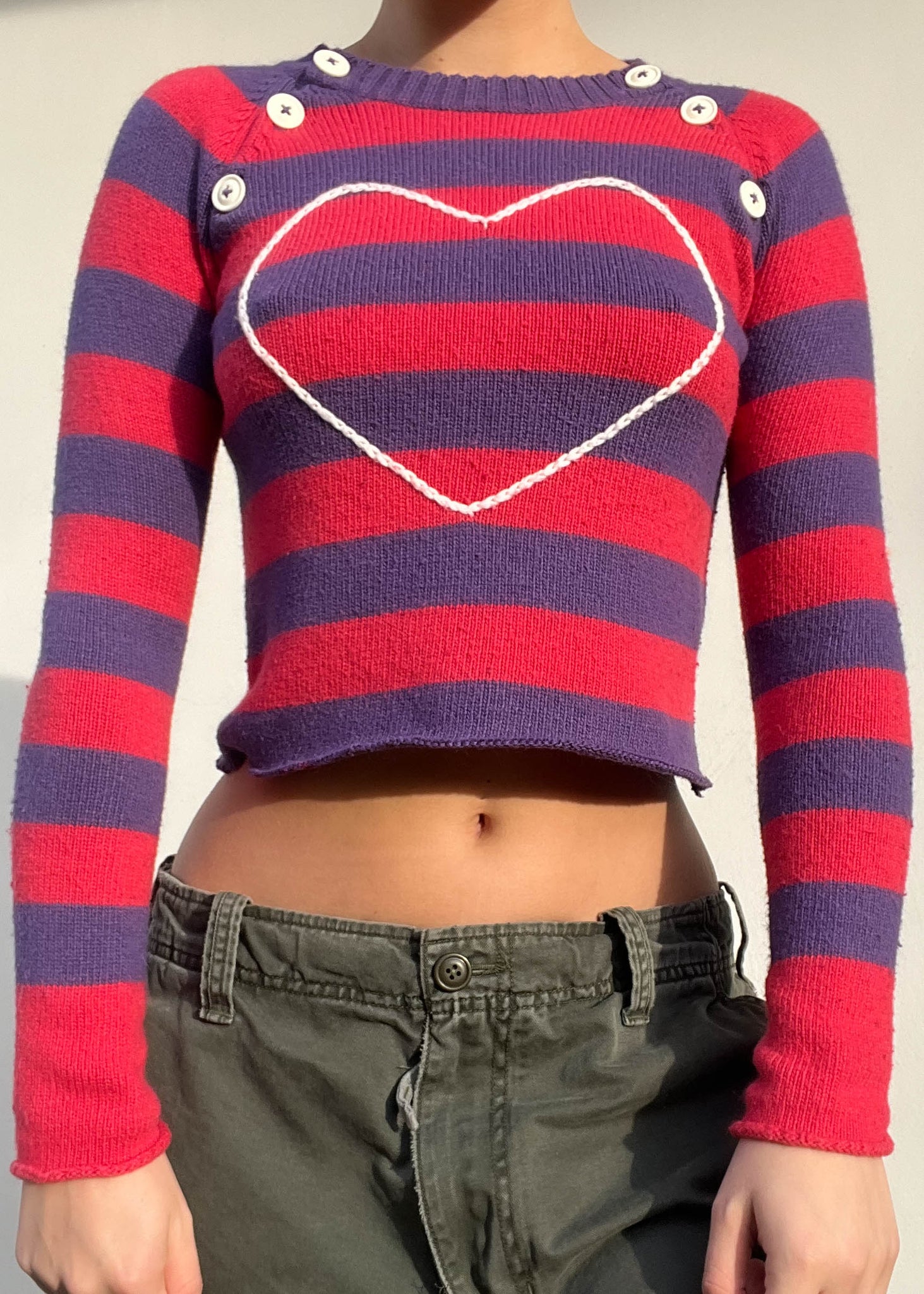 Y2k Striped Heart Knit (S)