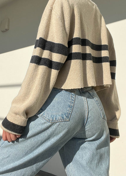 Cream & Charcoal Striped 90's Knit (L-XL)