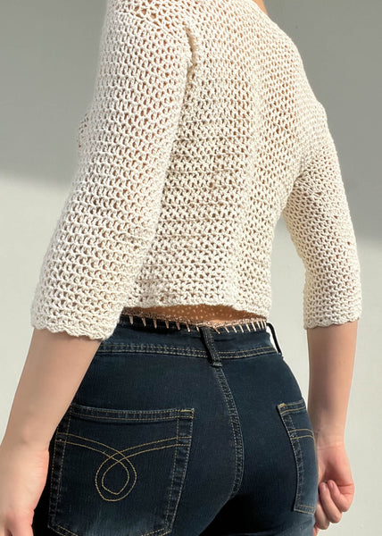 Ivory Crochet 3/4 Sleeve Top (S)
