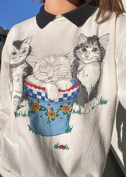 80's Kitty Collared Sweatshirt (S)