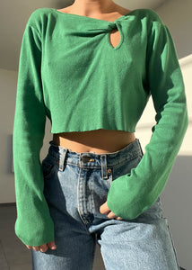Green Y2k Twisted Cut-Out Knit (M)