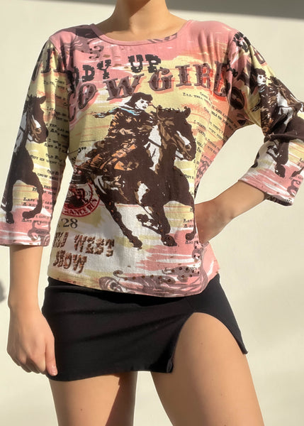 Y2k All-Over Print Cowgirl Top (L)