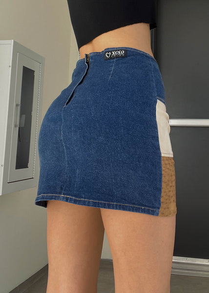 Y2k XOXO Patchwork Mini Skirt (M)