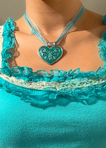 Y2k Turquoise Heart Necklace