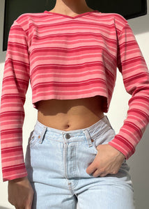 90's Pink Striped Long Sleeve (S)