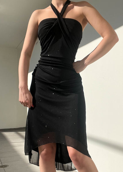 Y2k Black Sparkle Halter Dress (M)
