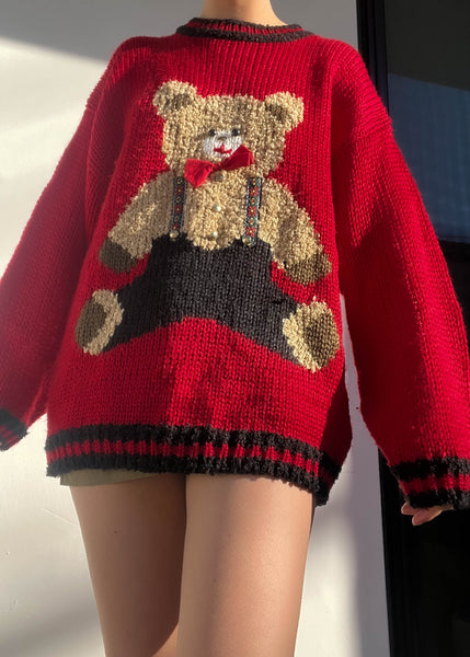 90's Red Teddy Sweater (L)