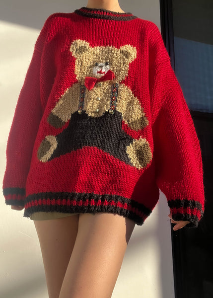 90's Red Teddy Sweater (L)