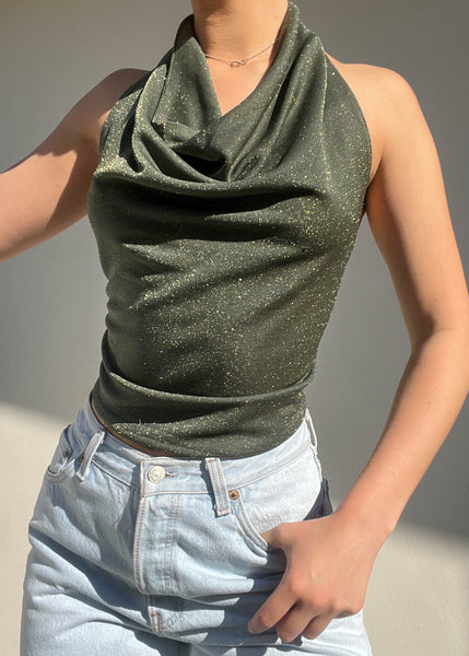 Sparkly Draped Neck Backless Top (S)