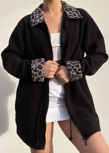90's Leopard Trim Fleece Jacket