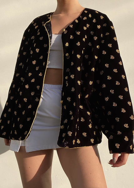 80's Black & Gold Velvet Jacket (XL)