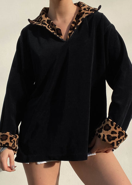 Cheetah Trim Velour Sweater (M)