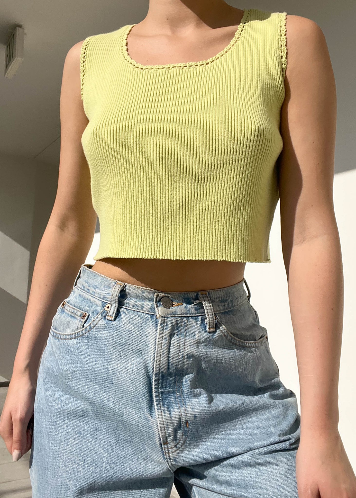 90's Chartreuse Knit Tank (S)